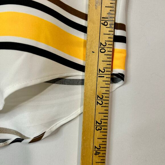 Express Women’s Striped Cap Sleeve Half-Zip Blouse Size XS Yellow White EUC - Picture 9 of 11